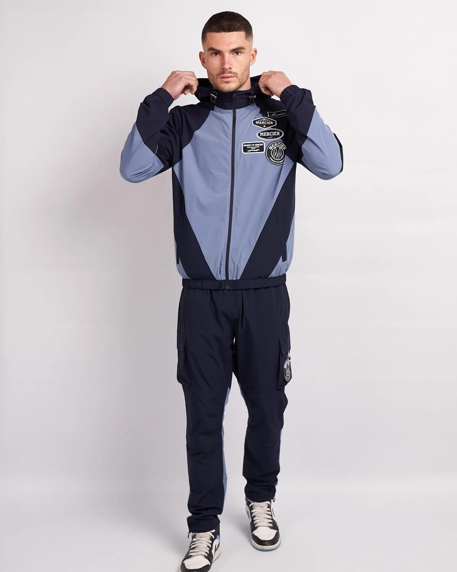 Navy Placid Blue Mono Badge Panelled Windbreaker